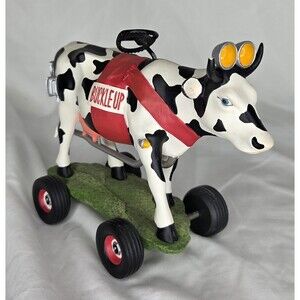 2002 Cow Parade Buckle Up Betsy 9144 Figurine Rolling Wheels Chipped